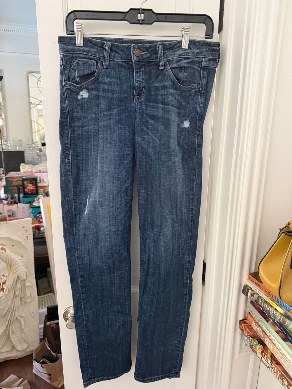 Sold Women’s Dark Blue Distressed Straight-Leg Jeans